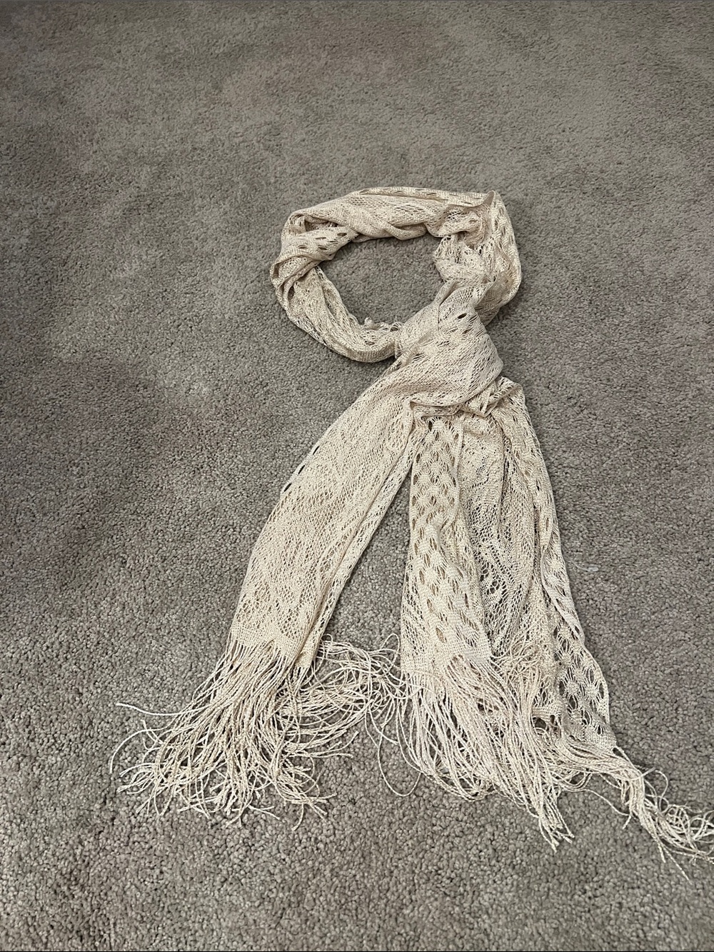 Light Cream Knit Fringe Scarf - Women's Accessory